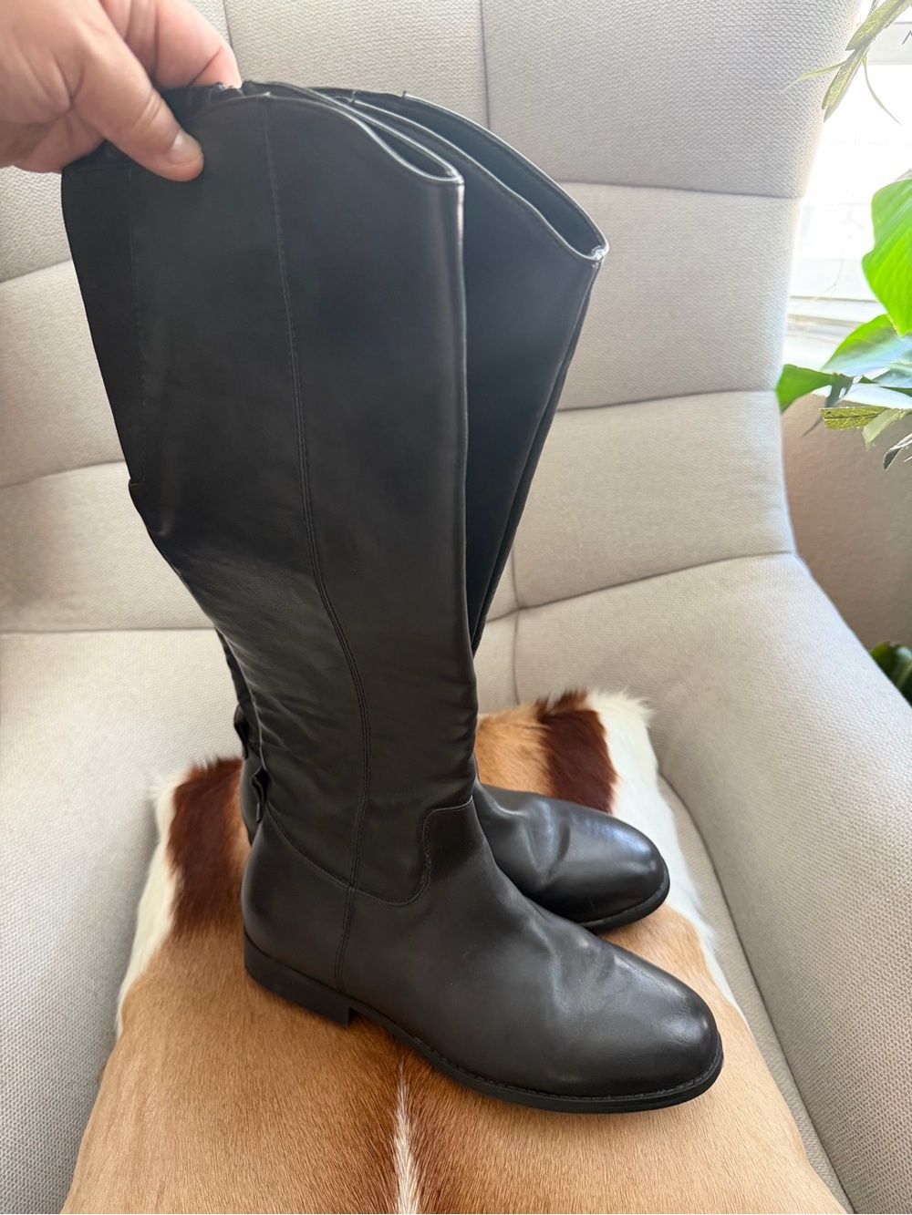 Tall Black Leather like Riding Boots